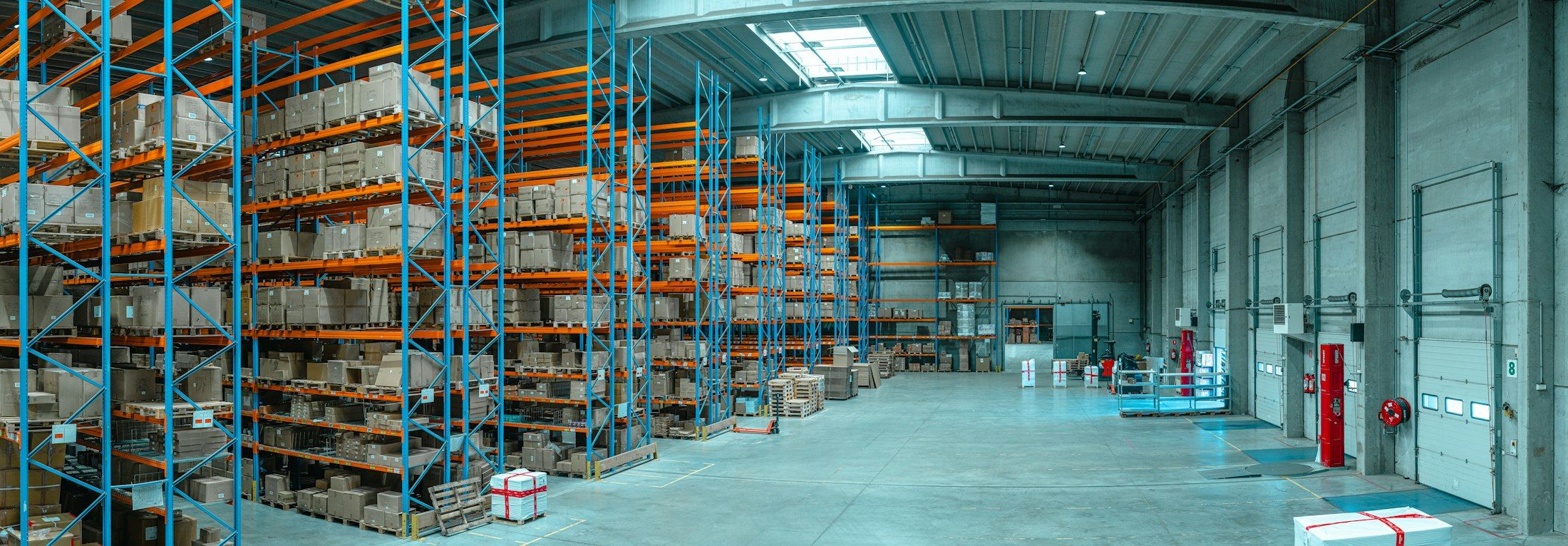 Tall warehouse shelving filled with cartons